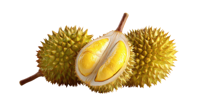 Spiky, yellow fruit with creamy, bright yellow flesh inside