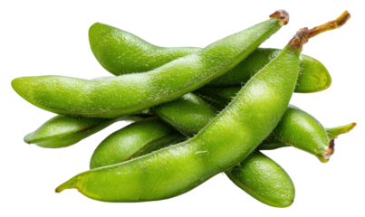 Fresh green edamame pods piled together