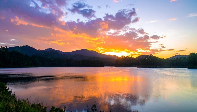 Colorful sunset over a lake