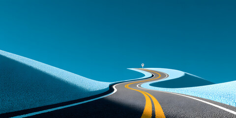 Creative vector illustration of winding curved road. Art design. Highway with markings. Direction, transportation set. Abstract concept graphic element. Way location infographic template. Pin pointer