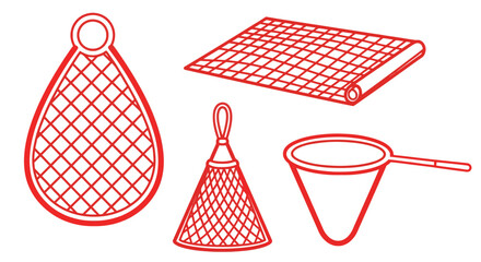 Red net kitchen tools vector illustration for cooking and cleaning use