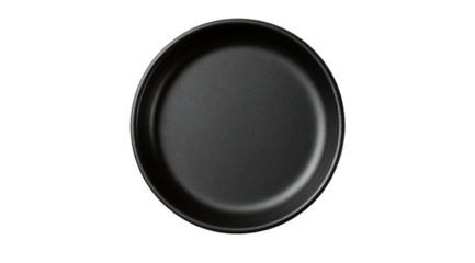 A simple, dark, round pan on a black background