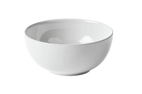 A clean, white, ceramic bowl with a smooth, glossy finish