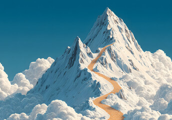 Mountain climbing route to peak. Business journey path in progress to success vector concept