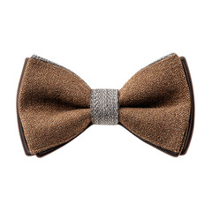 A brown fabric bow tie Isolated transparent on white background