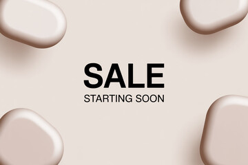 Announcing a sale event soon with elegant 3D shapes creating anticipation and excitement for discounts and promotions, perfect for retail and marketing materials