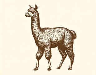 Fototapeta premium Vintage line drawing of a llama