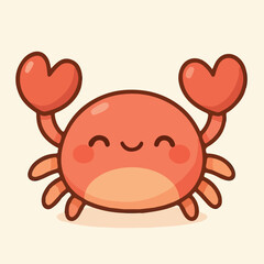 Cute Cartoon Crab Illustration &ndash; Smiling Orange Crab with Heart-Shaped Claws and Blush Cheeks on Beige Background