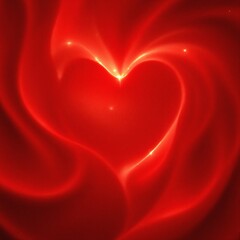 Abstract glowing red heart shape emerging from swirling luminous silk background texture
