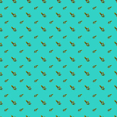 Watercolor seamless pattern with berries on a turquoise background. Design with red berries. Design for paper, background, menu, poster, textile, wallpaper, business cards.