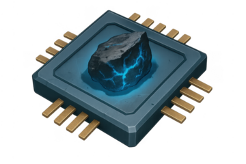 Glowing rock core powering a modern processor chip