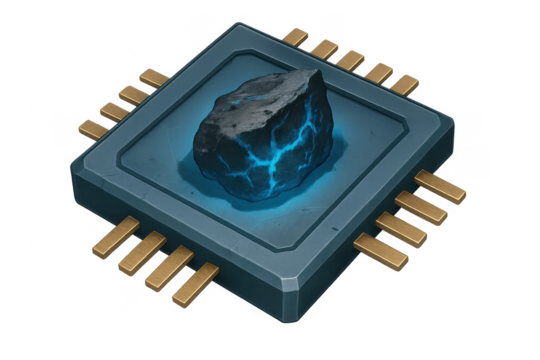 Glowing rock core powering a modern processor chip