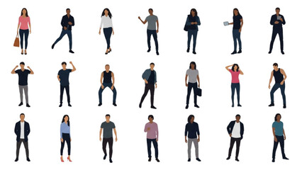Set of diverse vector illustrations of casual people standing in various poses