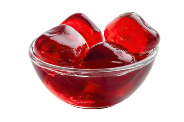 Red heart-shaped gelatin dessert in a clear glass bowl