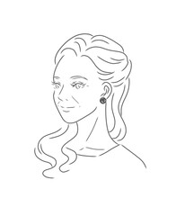 ロングヘアのきれいなシニア女性の線画