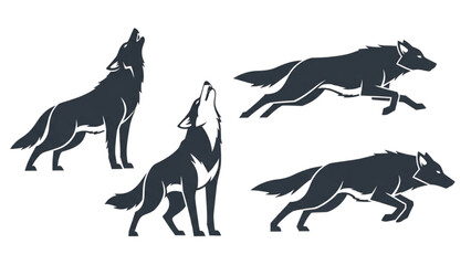 Four Silhouettes of Wolves in Dynamic Poses Illustrating Wild Nature