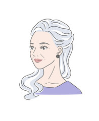 グレイヘアのきれいなシニア女性のカラーイラスト素材