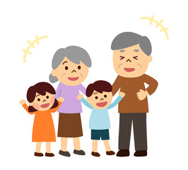 笑っている祖父母と孫