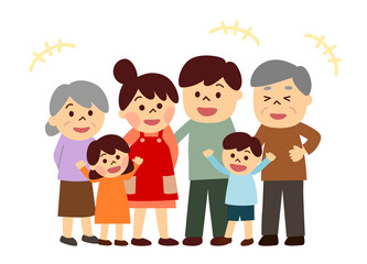 笑っている三世代家族