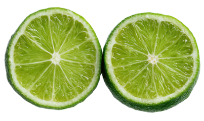 Two bright green lime halves with visible pulp and rind
