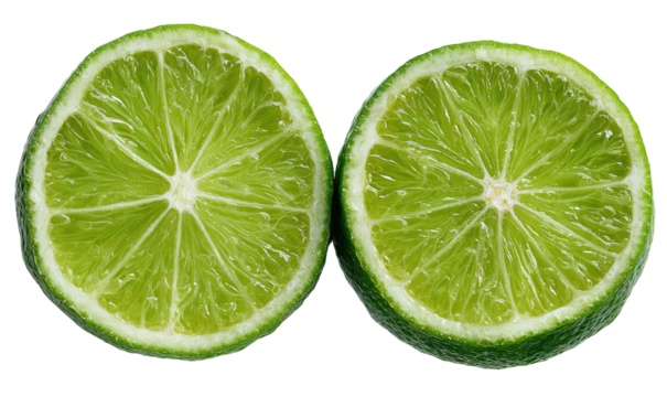 Two bright green lime halves with visible pulp and rind