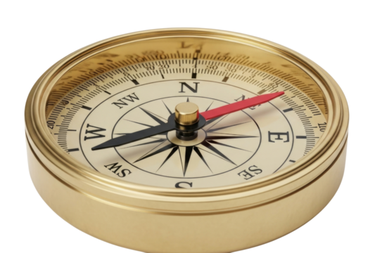 Vintage brass compass navigation tool transparent background cutout png
