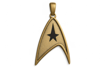 Gold science fiction emblem pendant on transparent background