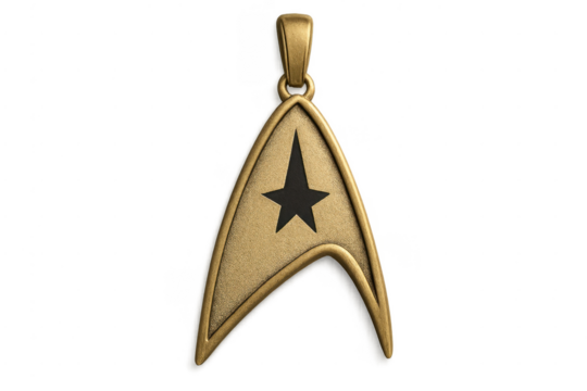 Gold science fiction emblem pendant on transparent background