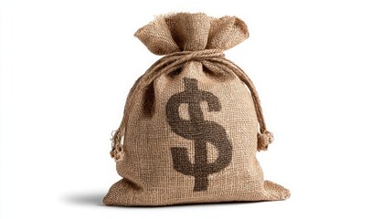 A burlap sack with a dollar sign symbolizing wealth or savings.