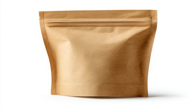 A plain brown resealable stand-up pouch against a white background.