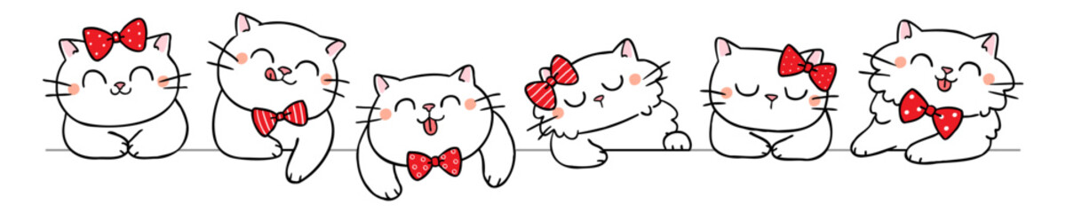 Vector Illustration of Cute Cartoon Cat Characters on Isolated Background. Hand Drawn Vector Illustration.