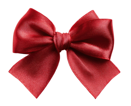 A lustrous red satin bow, tied with a central knot