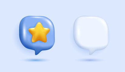 3d stars of a yellow star on speech bubble. the star is bright and eye-catching, perfect for highlighting important messages or ratings. Review for quality customer rating feedback. 3d vector.
