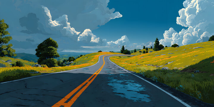 Straight and winding road road. Seamless asphalt roads template. Highway or roadway background. Vector illustration. - Powered by Adobe