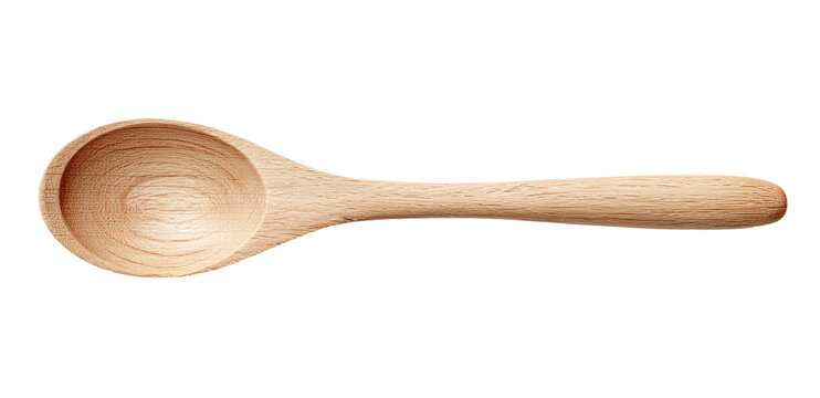 A simple, light-colored wooden spoon isolated on a black background