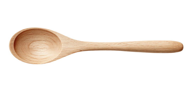 A simple, light-colored wooden spoon isolated on a black background