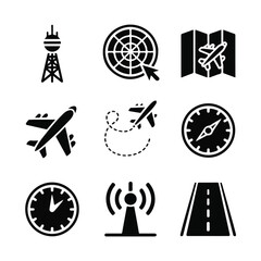 Bold Solid Black Aviation, Navigation & Travel Icon Set
