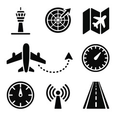 Bold Solid Black Aviation, Navigation & Travel Icon Set