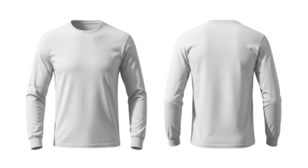 Blank white long sleeve t shirt mockup front and back transparent background cutout png