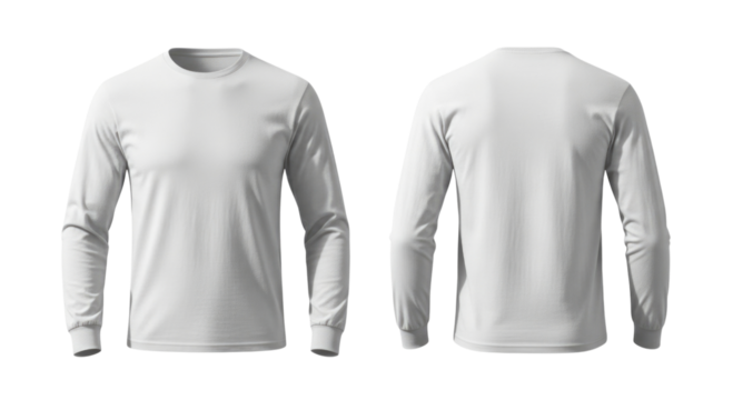 Blank white long sleeve t shirt mockup front and back transparent background cutout png