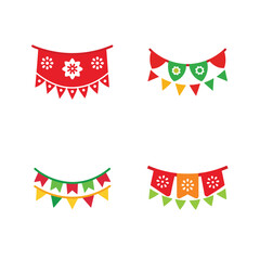 Four Colorful Fiesta Bunting Flags with Floral Patterns garland decoration