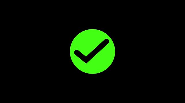 Animated reveal of a white checkmark icon in a green circle. Isolated on a white background.