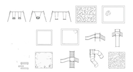 Vector outline set of playground equipment symbols for architectural floor plans and maps. isolated PNG with Transparent Background
