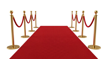 Red carpet event entrance with stanchions transparent background cutout png