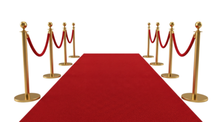 Red carpet event entrance with stanchions transparent background cutout png