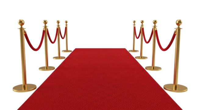 Red carpet event entrance with stanchions transparent background cutout png