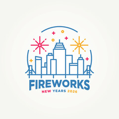 minimalist city fireworks line art icon badge logo vector illustration design. simple modern fireworks sparkle logo concept