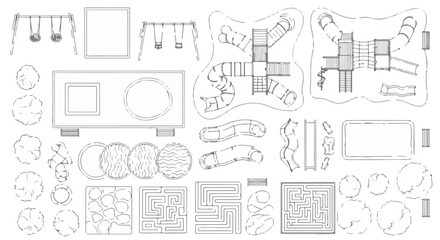 Architectural site plan design elements for playground, park, and outdoor landscape layout vector collection isolated PNG with Transparent Background