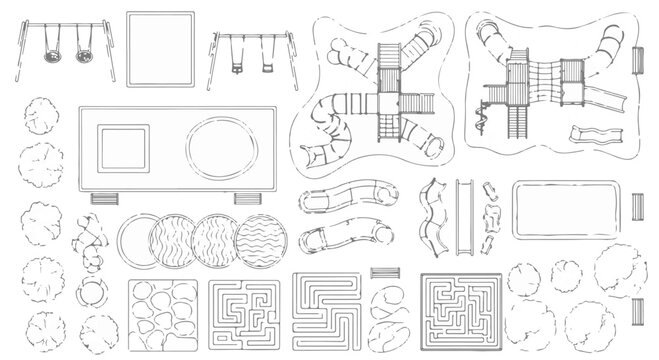 Architectural site plan design elements for playground, park, and outdoor landscape layout vector collection isolated PNG with Transparent Background