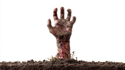 A hand emerges from the soil, symbolizing horror and resurrection.